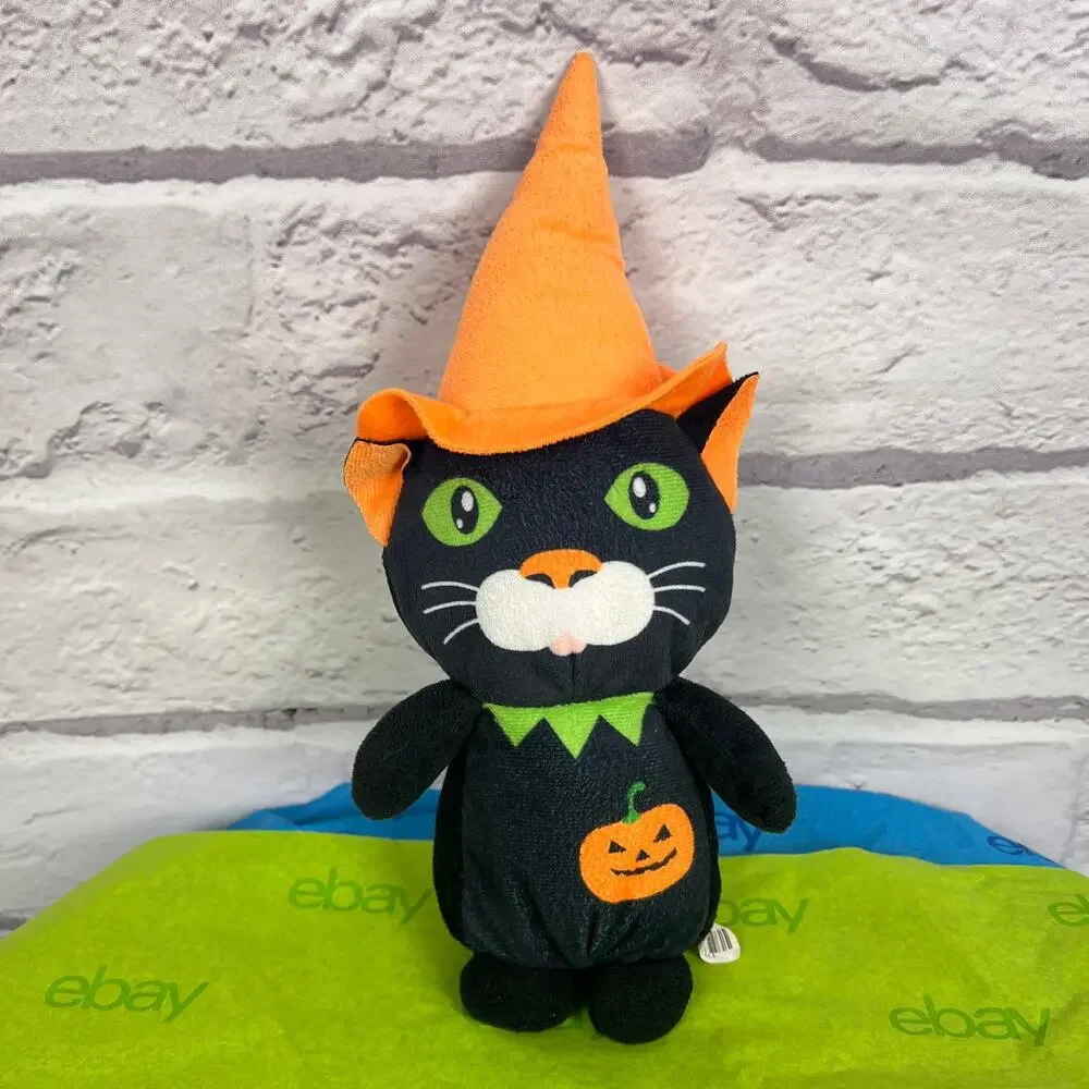 Lot (2) A & A GLOBAL Candy Corn Bat Pumpkin Witch Black Cat Halloween Plush Toys
